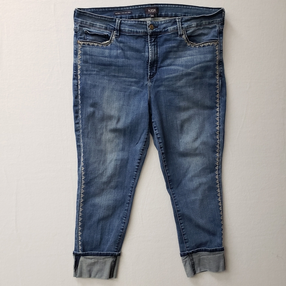 NYDJ 18 W Not your daughter jeans Alina Cuffed ankle stretch Embellished Stiches